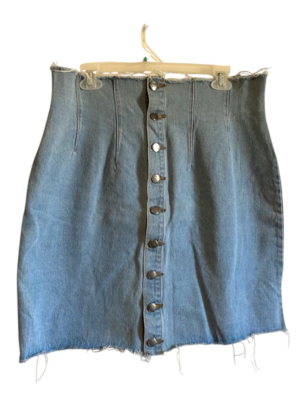 PLT Button Denim Skirt NWT 10 Blue Fray Edgy Casual Street